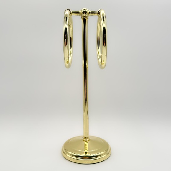 Polished Brass Towel Holder Double Ring Holder Stand Bathroom Accessory c 1970s - Picture 4 of 13